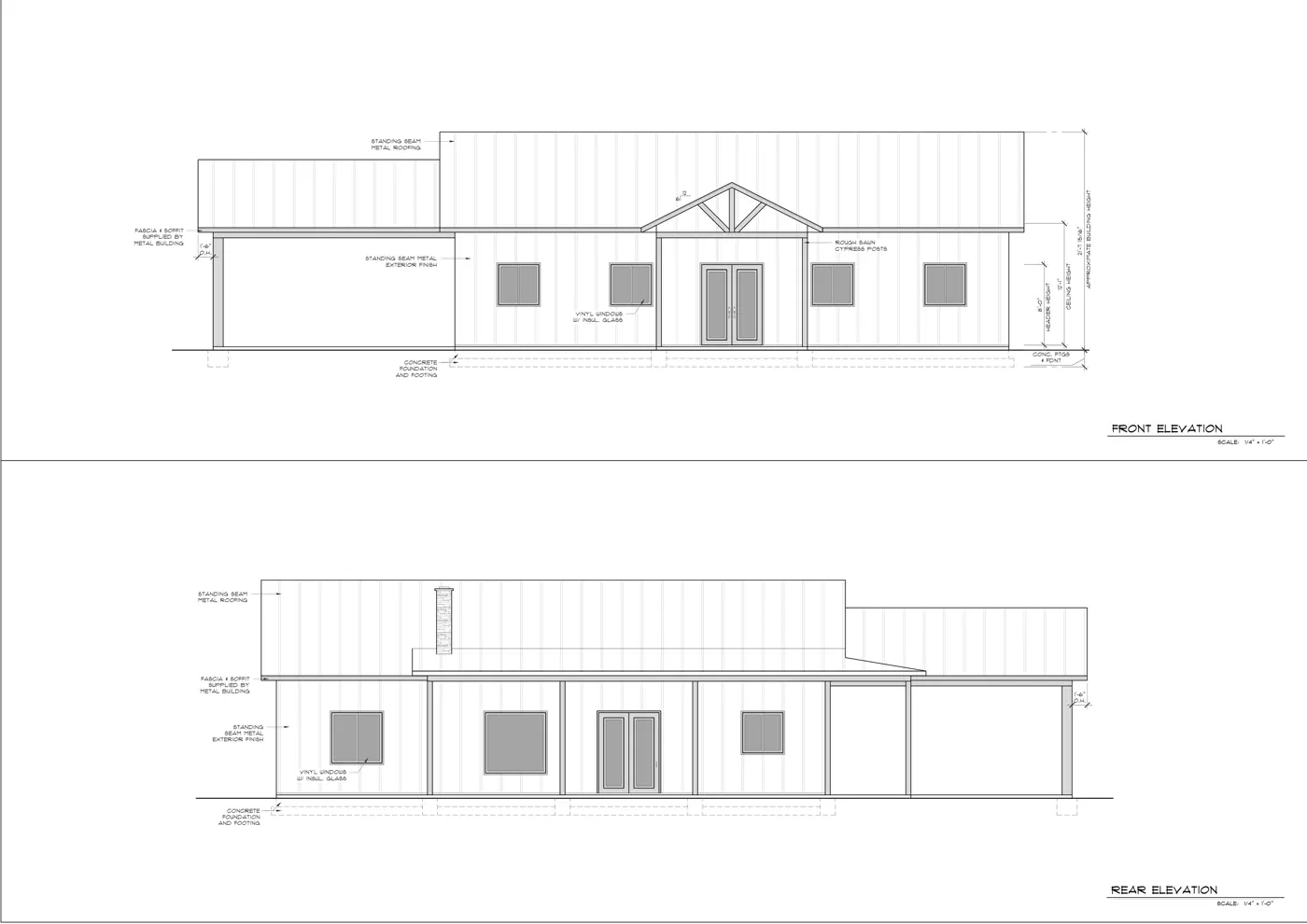 Front and rear elevations for a proposed barndominium