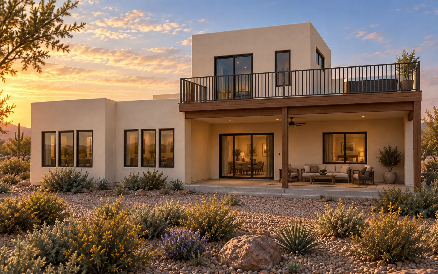 Rear terrace design visualization of an Arizona custom residence