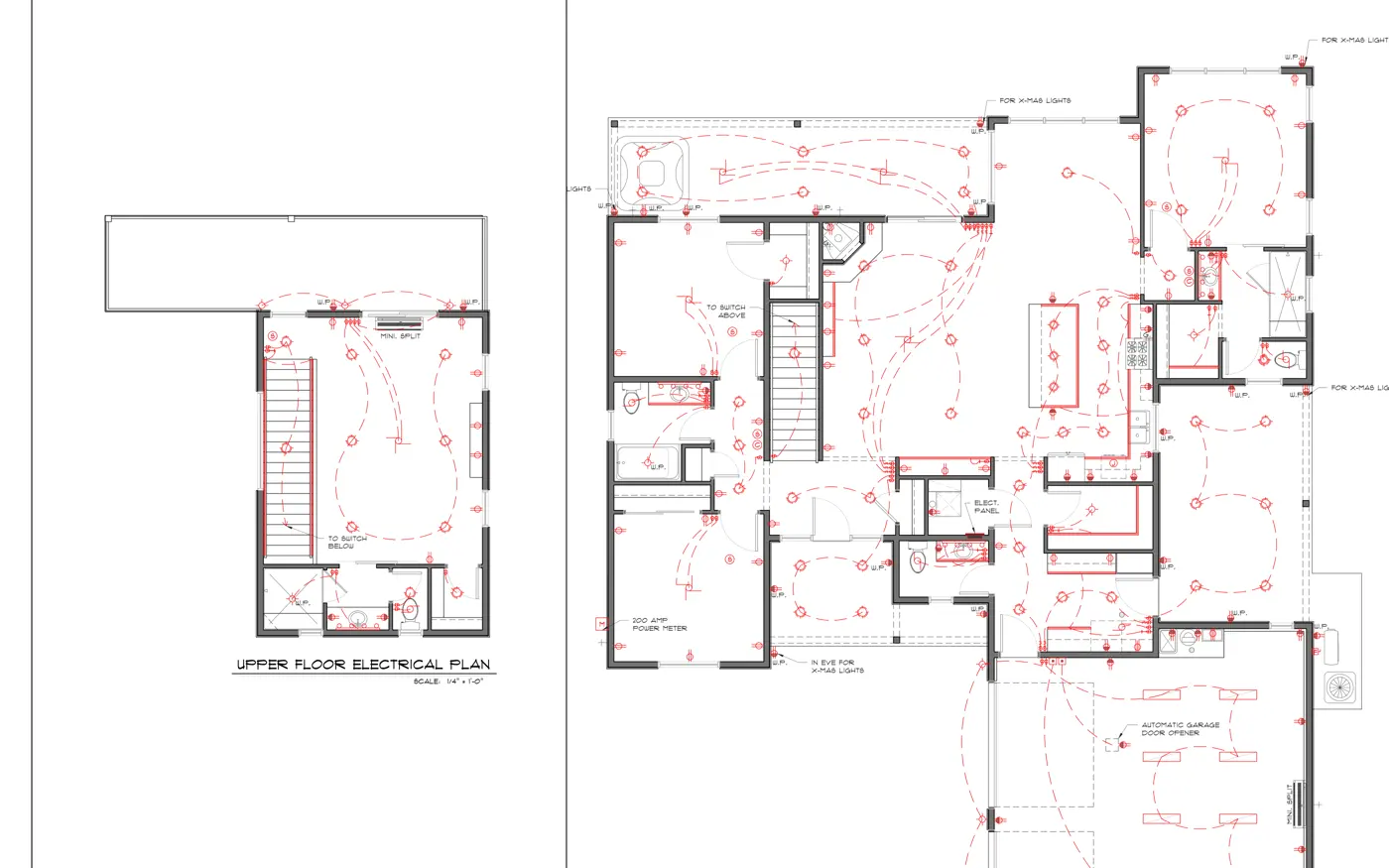 Residential electrical plan showing outlet, lighting and switching layouts