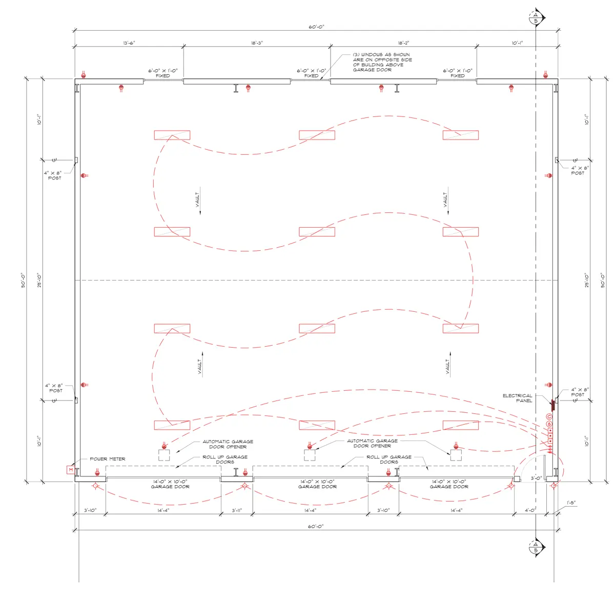 Open floor plan and electrical layout for a proposed steel shop